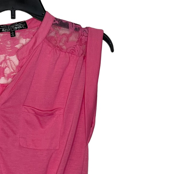 Almost Famous Button Up Top Size Large Pink With Lace Womens Sleeveless - Picture 5 of 8